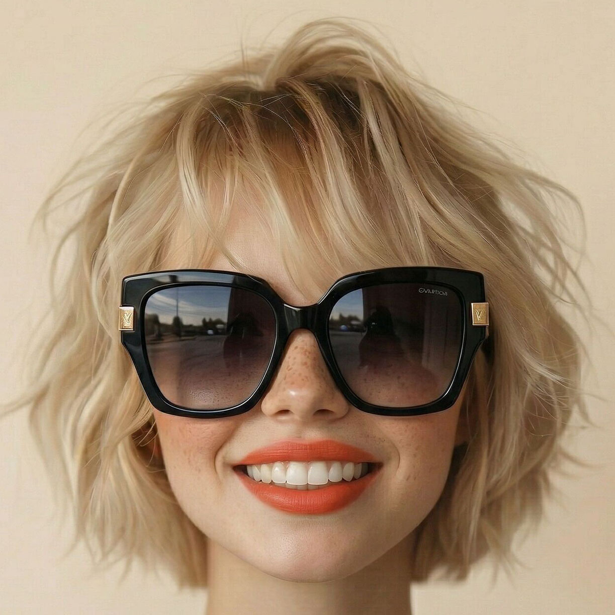 AI try-on: Trendy oversized designer sunglasses with dark lenses