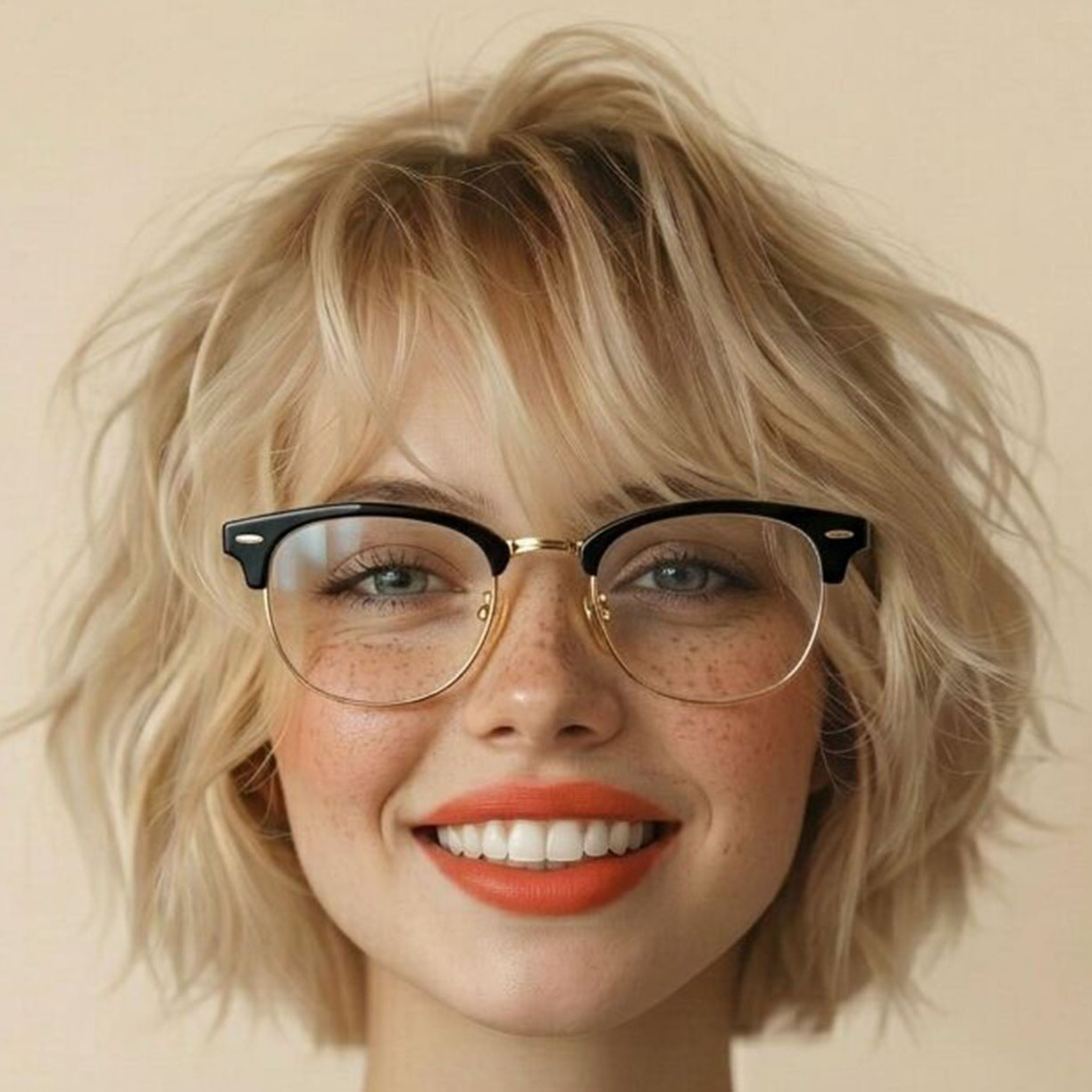 AI try-on: Classic browline club glasses with metal lower frame