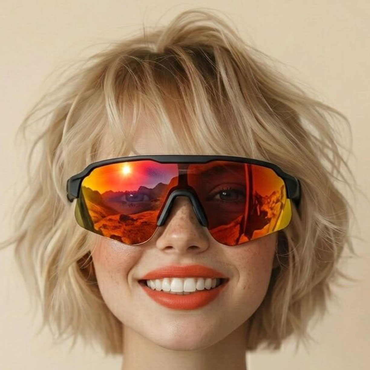 AI try-on: Sport performance sunglasses with wrap-around shield lens